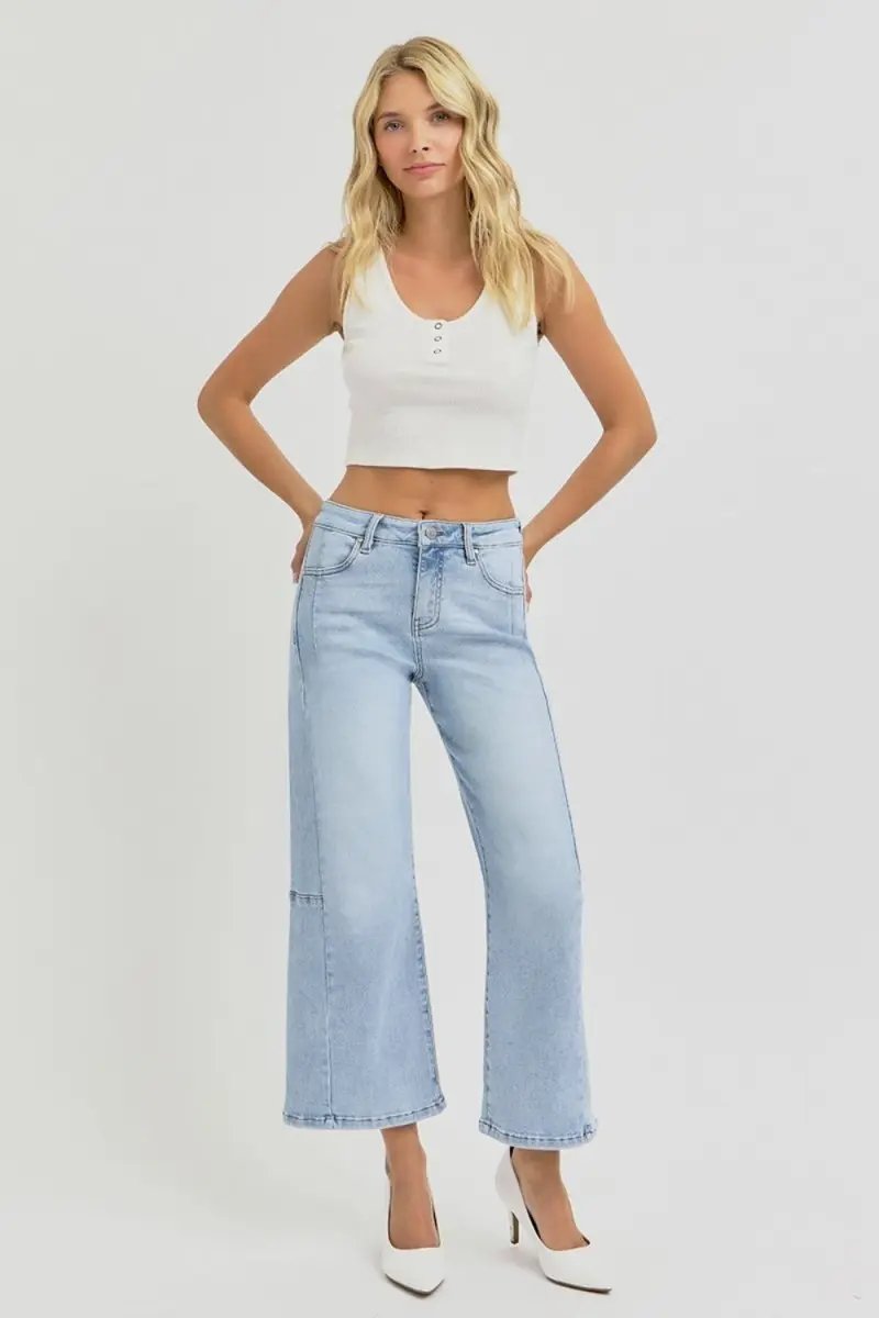 RISEN Full Size High Rise Seamed Wide Leg Crop Jeans - Love Salve